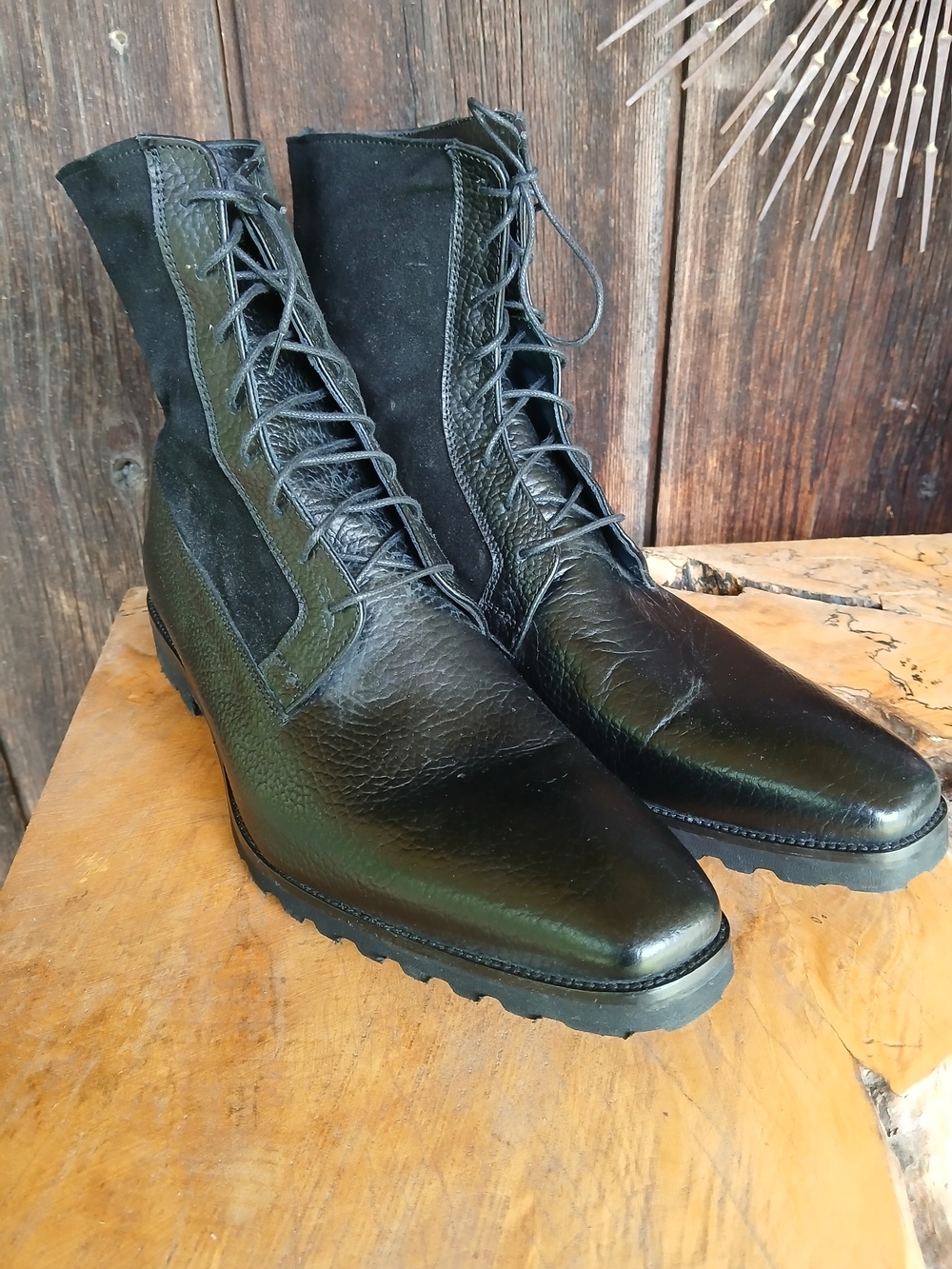 Luca Moretti  Black Lace-Up Leather Combat Boots
